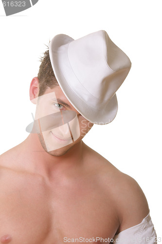 Image of Young man in white hat