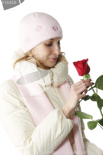 Image of Woman with red rose sideview