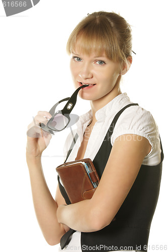 Image of Young businesswoman with sunglasses