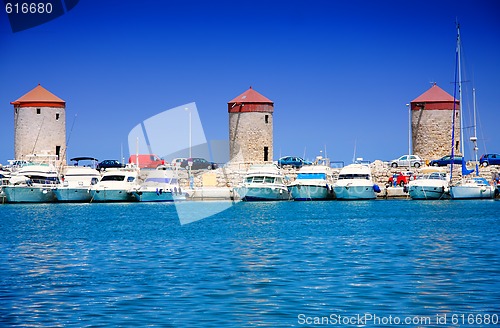 Image of Three old Rhodes windmills