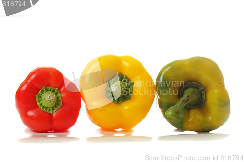Image of Three paprikas of different colors