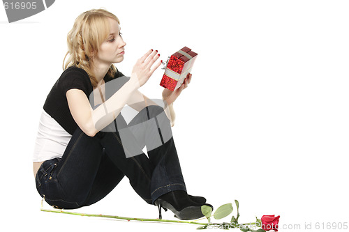 Image of Girl rose and gift-box