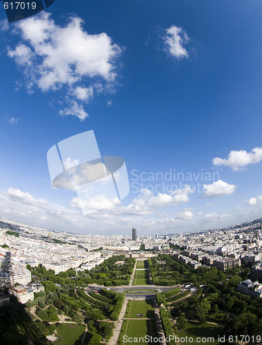 Image of bird's eye aerial view of paris france champ de mars park