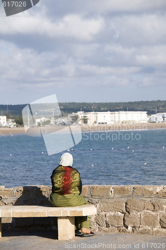 Image of muslim woman view of essaouira morocco