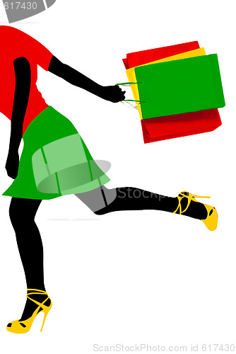 Image of Running shopping girl