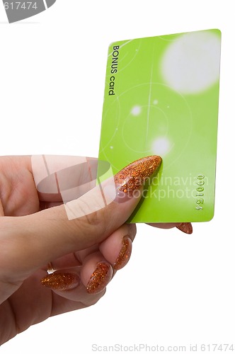 Image of Female hand with bonus card