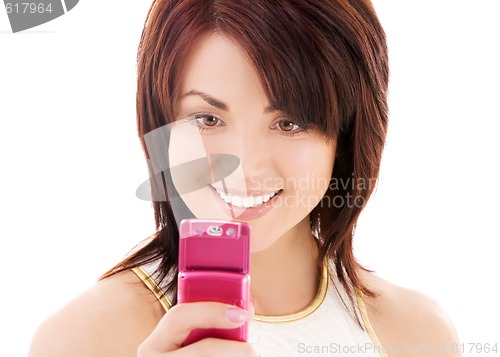 Image of happy woman with cell phone