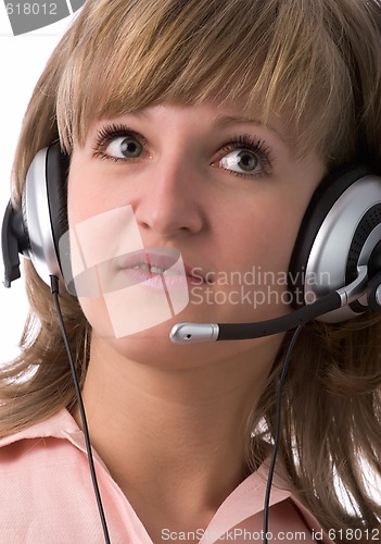 Image of serious customer support girl