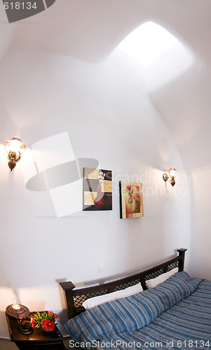 Image of bedroom in greek island santorini cave house