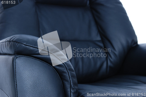 Image of Detail of black leather recliner