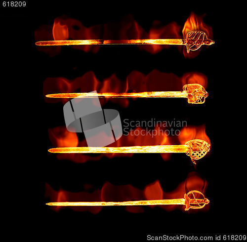 Image of flaming fiery swords