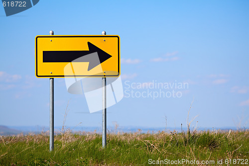 Image of road sign right turn one way