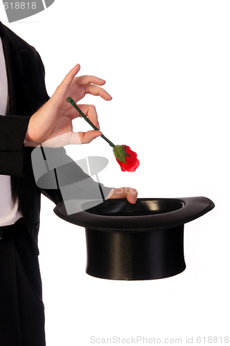 Image of performing with high hat  and red rose 