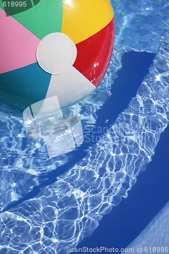 Image of Beachball in a beautiful blue swimming pool