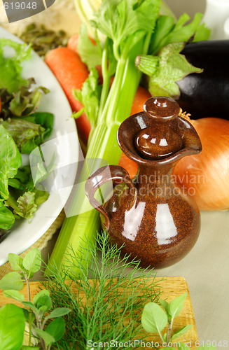 Image of Olive Oil Pourer With Vegetables