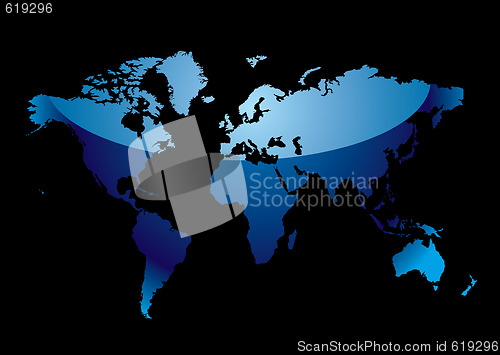 Image of world map reflect blue black