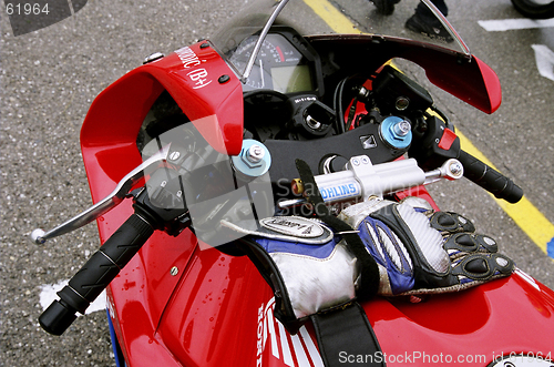 Image of cockpit of race prepared superbike