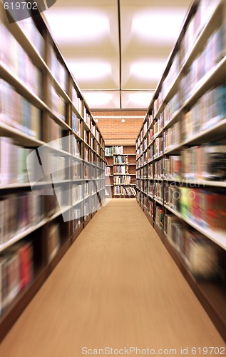 Image of Indoors in a Library With Bookshelves Zoomed in