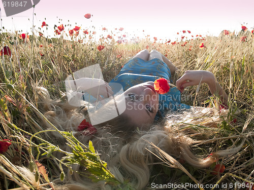 Image of Blonde in poppies