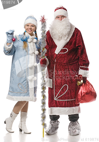 Image of Santa Claus and snow girl 