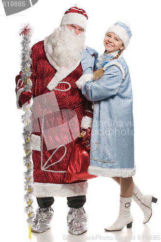Image of Snow girl and Santa isolated on white
