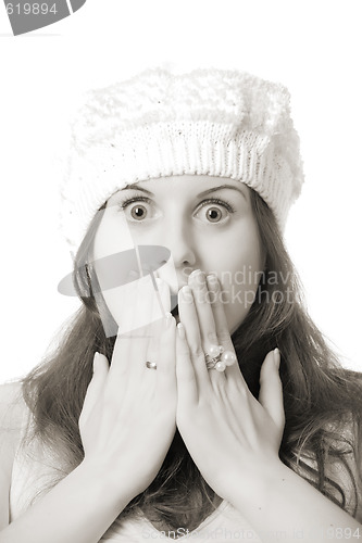 Image of surprised woman in hat