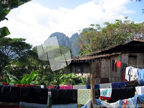 Image of Laundry for the tourists. Vang Vieng. Laos