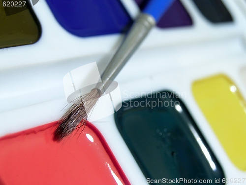 Image of Multicolored aquarelle with paintbrush
