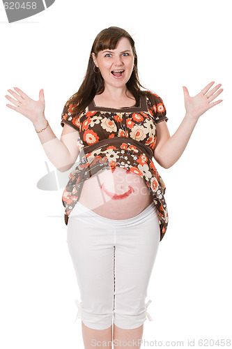 Image of happy surprised pregnant woman