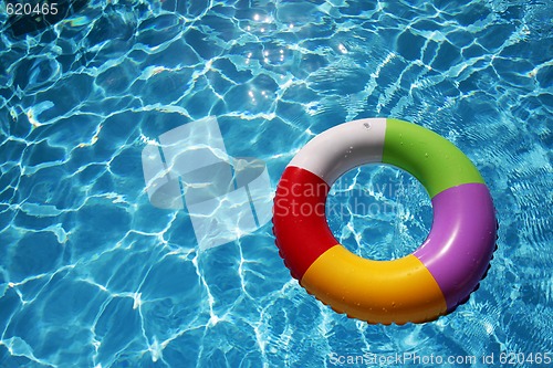 Image of Inflatable Rubber Ring in a beautiful blue pool