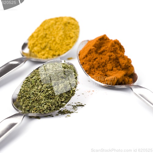 Image of metal spoons with spices