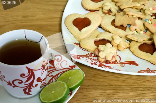 Image of Cup of tea with cookies