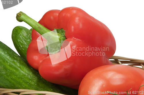 Image of Basket with vegetables on white background with clipping path