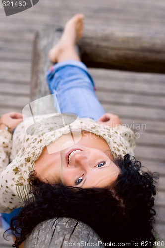 Image of outdoor portrait of beautiful brunet
