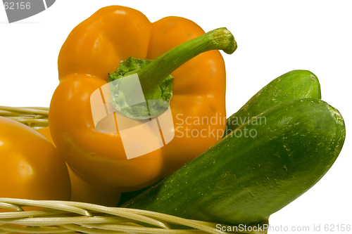 Image of Basket with vegetables on white background with clipping path