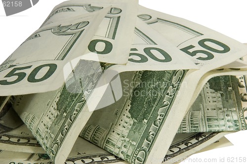 Image of 50 dollars isolated on white background with clipping path