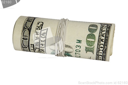 Image of 100 dollars roll isolated on white background with clipping path