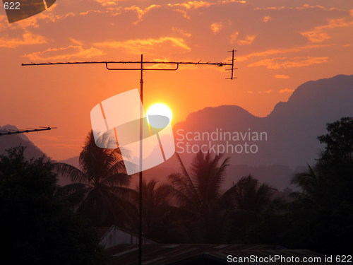 Image of Antenna sunset. Vang Vieng. Laos