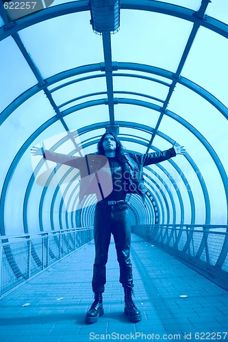 Image of man in blue tunnel