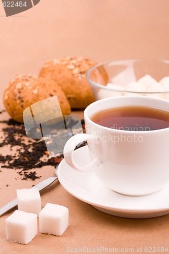 Image of tea, mozzarella and bread