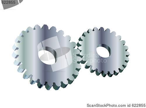 Image of Two metalic cogwheels
