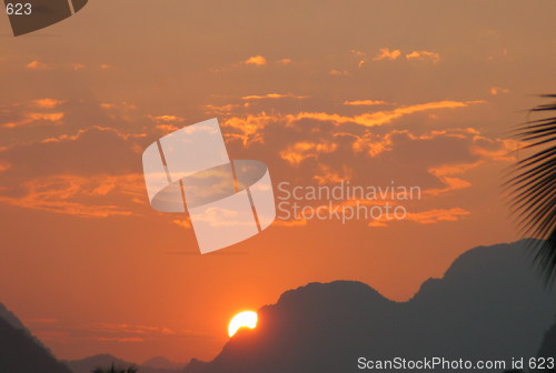 Image of Mountain sunset. Vang Vieng. Laos