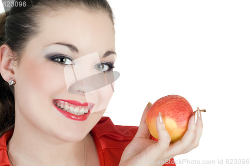 Image of Portrait of the young woman with an apple