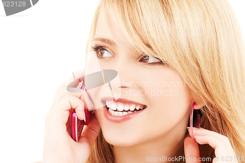 Image of happy girl with pink phone