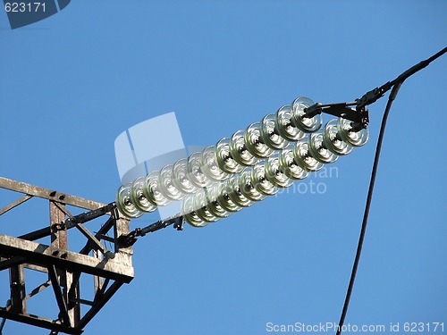 Image of Insulators of a power transmission tower