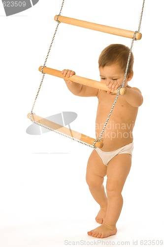 Image of Boy with a rope-ladder