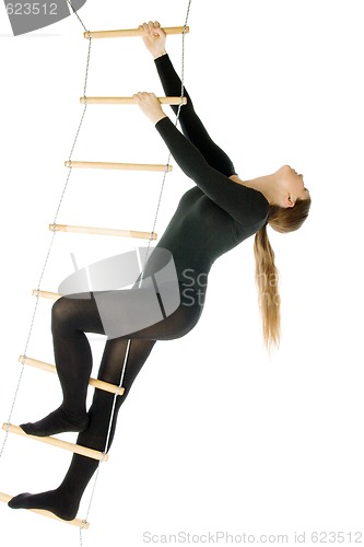 Image of Woman on a rope ladder