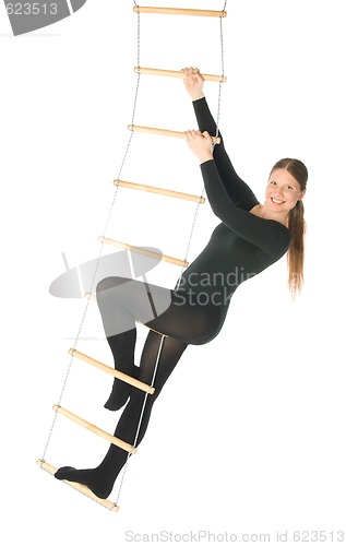 Image of Woman on a rope ladder