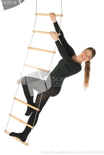 Image of Woman on a rope ladder