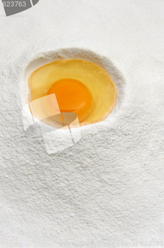 Image of Flour and eggs ready for mixing